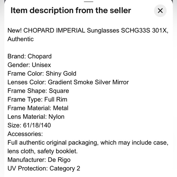 New! 👑CHOPARD IMPERIAL Sunglasses SCHG33S 2AMX, Authentic - Picture 13 of 16